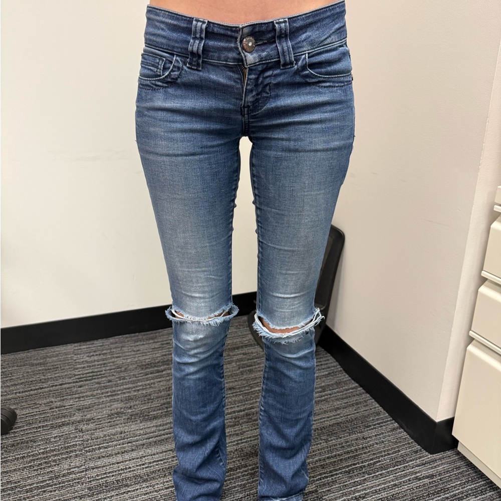 Guess Blue Skinny Jeans with Distressed Details